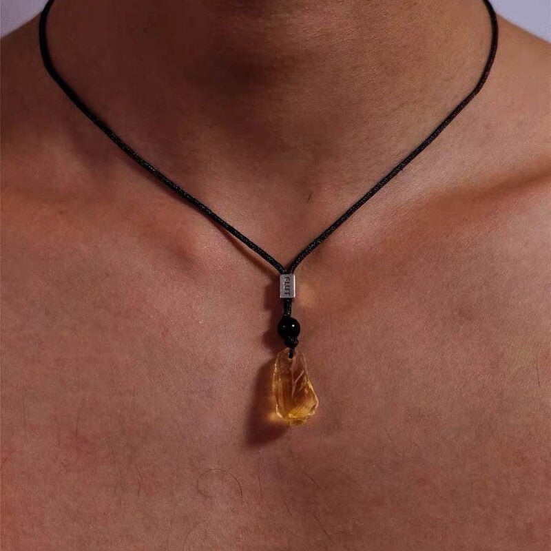 Citrine Men's Crystal Necklace Leather